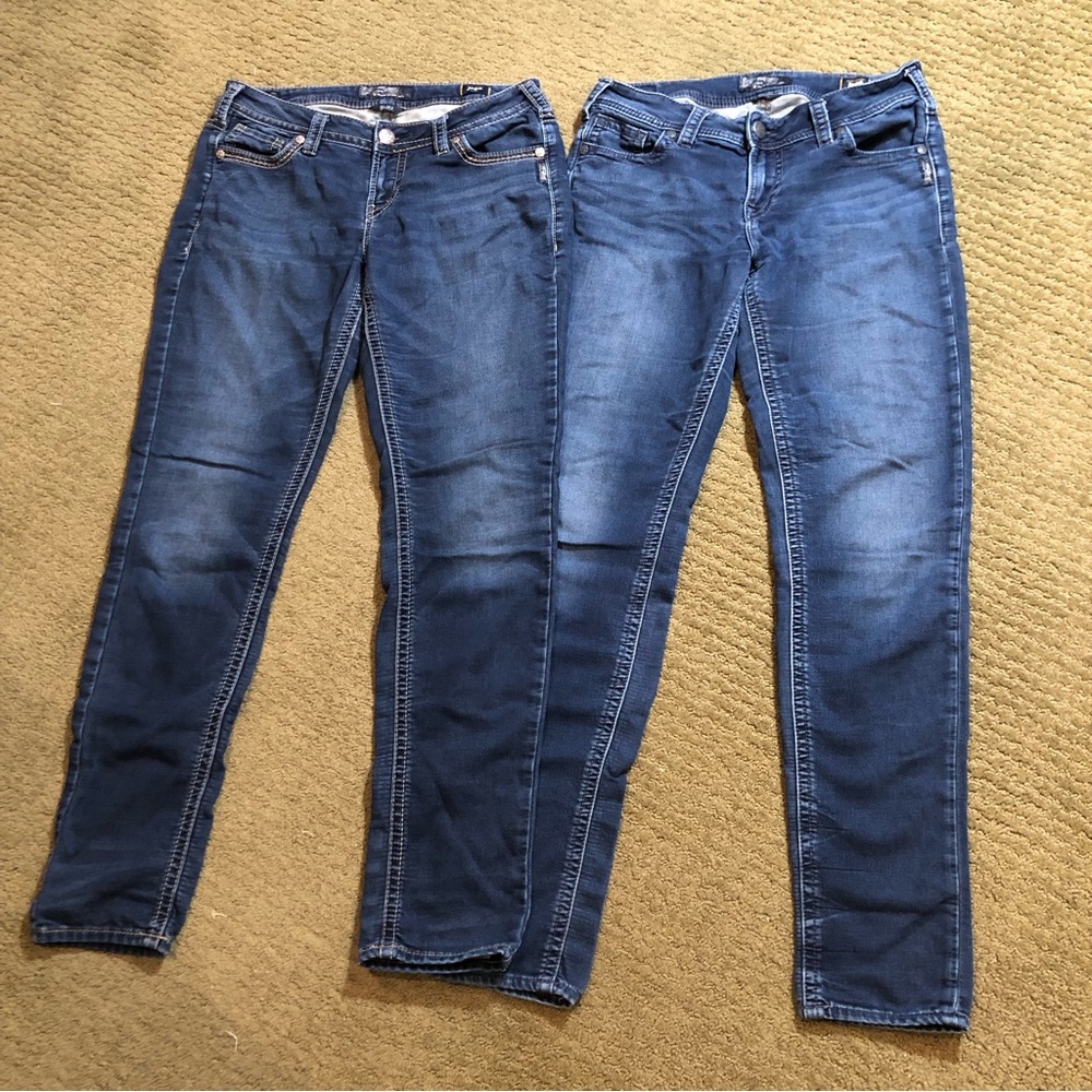 TWO Pair Silver Suki Mid Skinny and Pencil Skinny Joga Jeans size 31